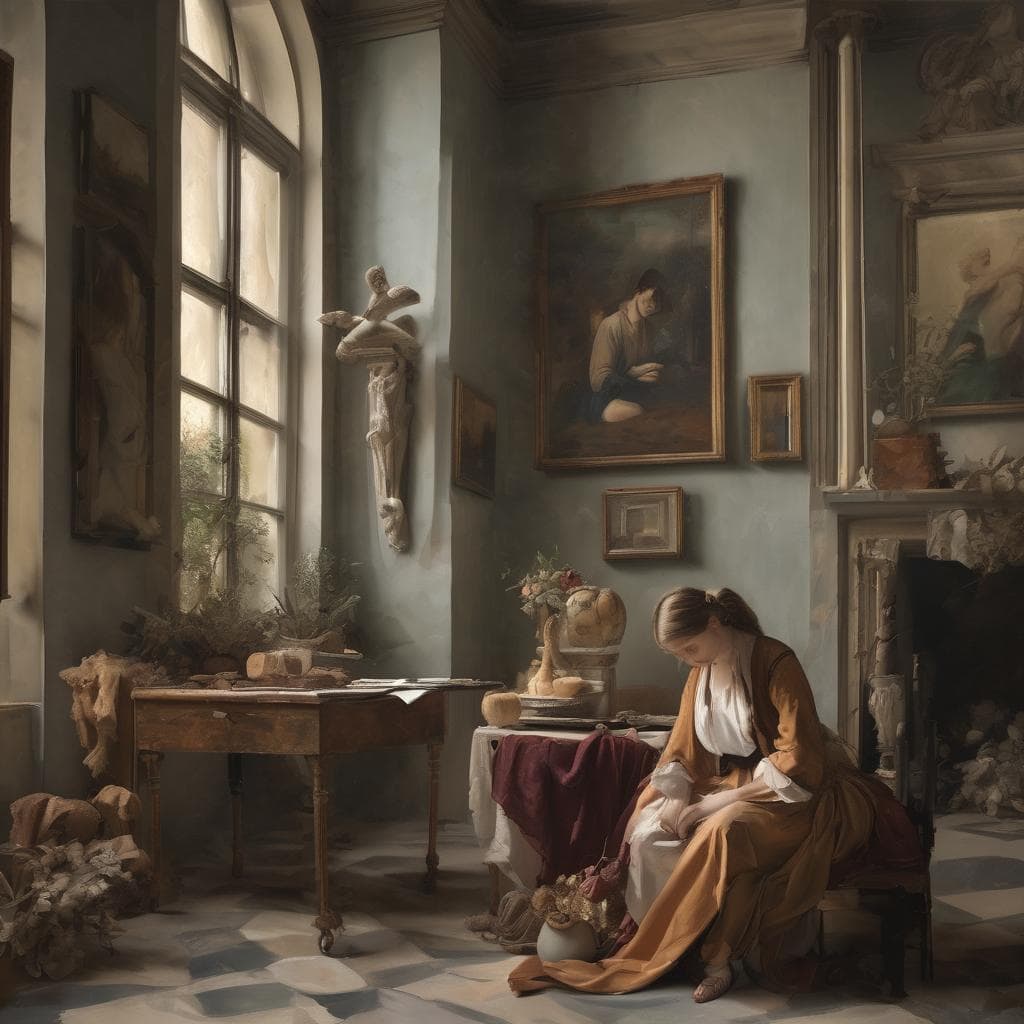 Παρίσι, 17ος αι., γυναίκα ζωγραφίζει έργα τέχνης σε καλλιτεχνικό εργαστήριο.